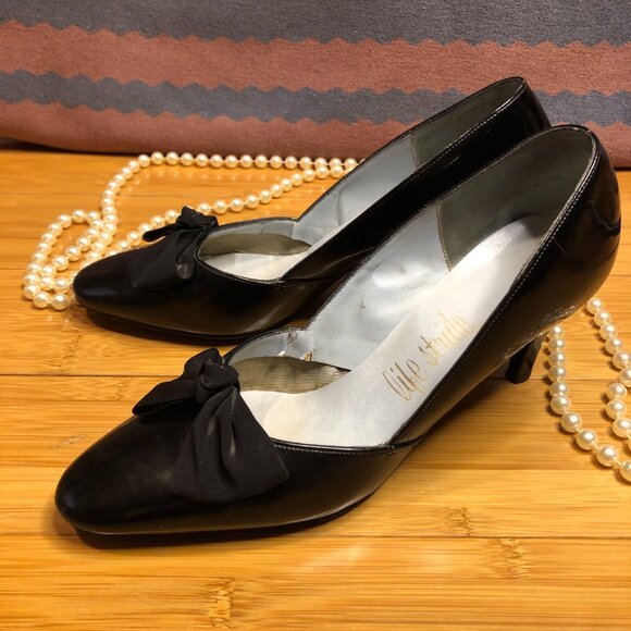 Vintage Womens Black Heels with Bow Life Stride Mad Men sz 9 Witchy Halloween - Picture 9 of 11